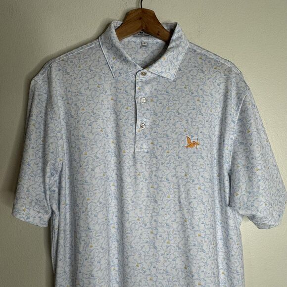 Peter Millar Polo Shirt Mens Large Blue Floral Print Summer Comfort Golf Stretch - Picture 3 of 10